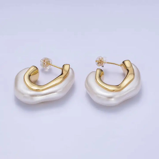 Kadiedrasd-24K Gold Filled 30mm Shell Pearl Geometric J-Shaped Earrings
