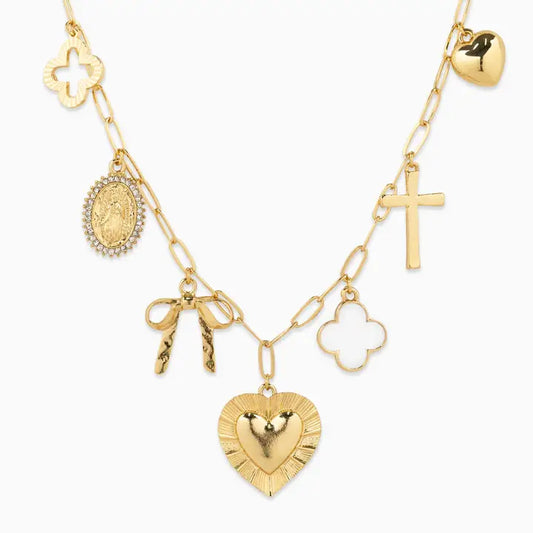 Kadiedrasd-Heart Multi Gold Chunky Charm Necklace