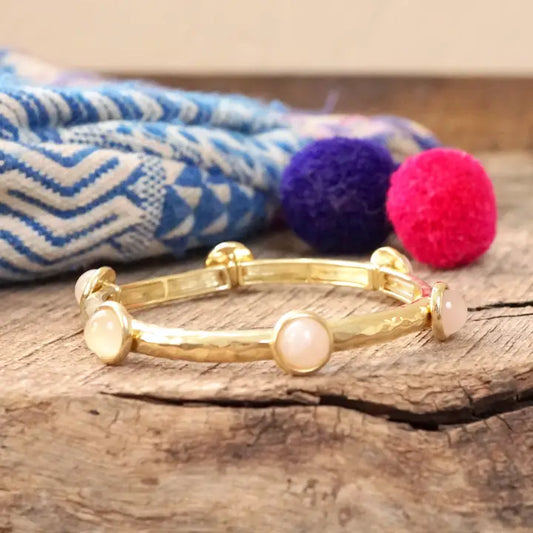 Kadiedrasd-Jeweled Golden Bangle with Semi Precious Stone Dots