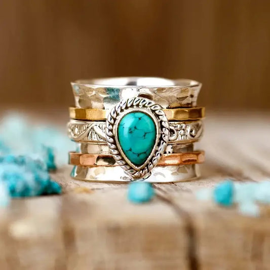 Kadiedrasd-Bohemian Vintage Turquoise Plated Ring