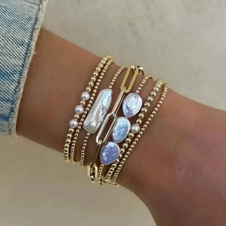 Kadiedrasd- 18K Gold Plated Copper Pearl and Gold Beaded Ball Bracelet