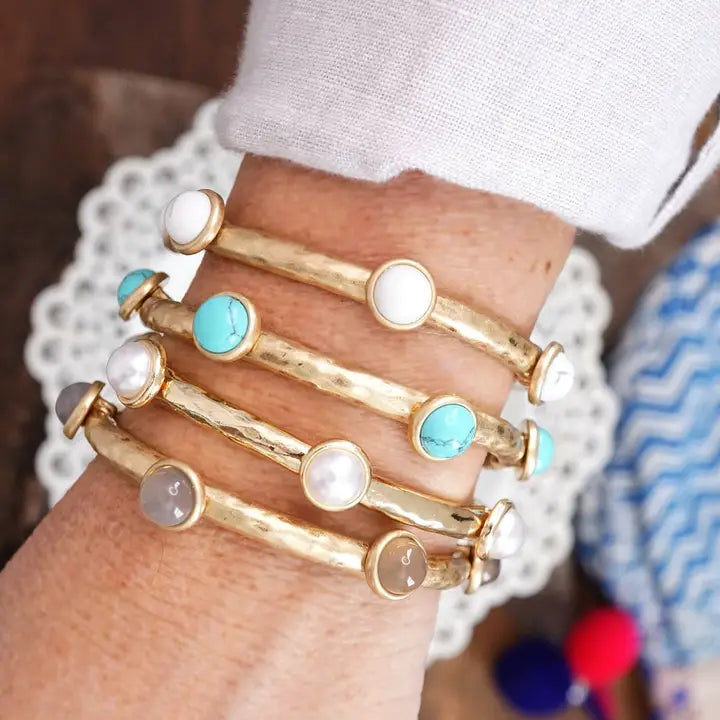 Kadiedrasd-Jeweled Golden Bangle with Semi Precious Stone Dots