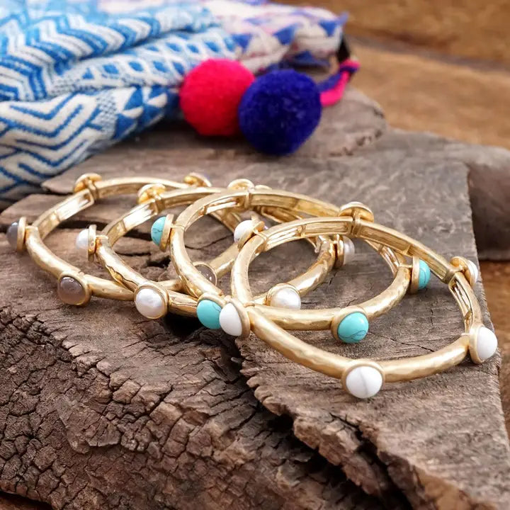 Kadiedrasd-Jeweled Golden Bangle with Semi Precious Stone Dots