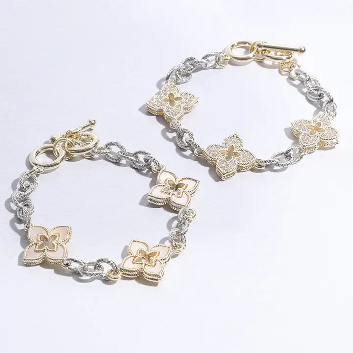 Kadiedrasd-3 Clover Pave Clover Mop Link Bracelet