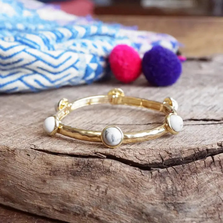 Kadiedrasd-Jeweled Golden Bangle with Semi Precious Stone Dots