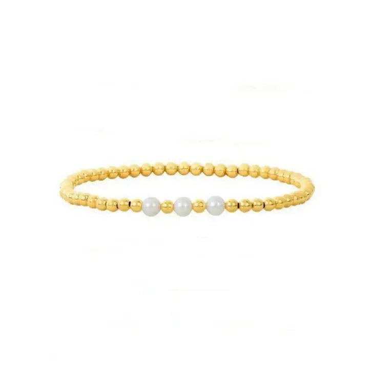 Kadiedrasd- 18K Gold Plated Copper Pearl and Gold Beaded Ball Bracelet