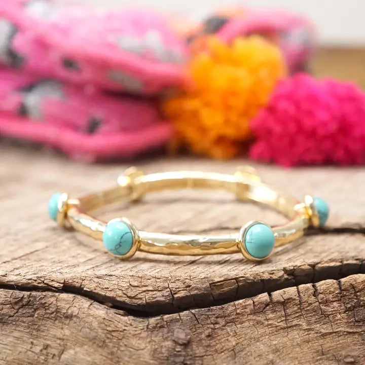 Kadiedrasd-Jeweled Golden Bangle with Semi Precious Stone Dots