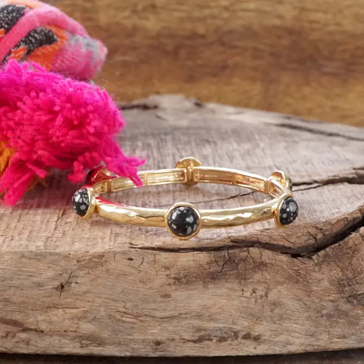 Kadiedrasd-Jeweled Golden Bangle with Semi Precious Stone Dots